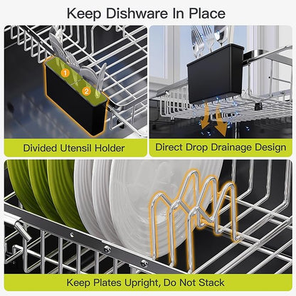 Expandable Stainless Steel Dish Drying Rack Over The Sink For Small Kitchen, Counter Space Saving Compact Metal Plate Drainer Strainer, Adjustable Hanging Inside Sink Rust Proof Wire Dryer Holder - Image 9