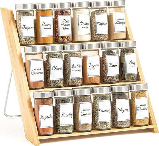 Orii 18 Jar Bamboo Compact Spice Rack with Spices Included & 5-Year Free Spice Refill Program for Countertop or Kitchen Drawer with Glass Jars by Orii