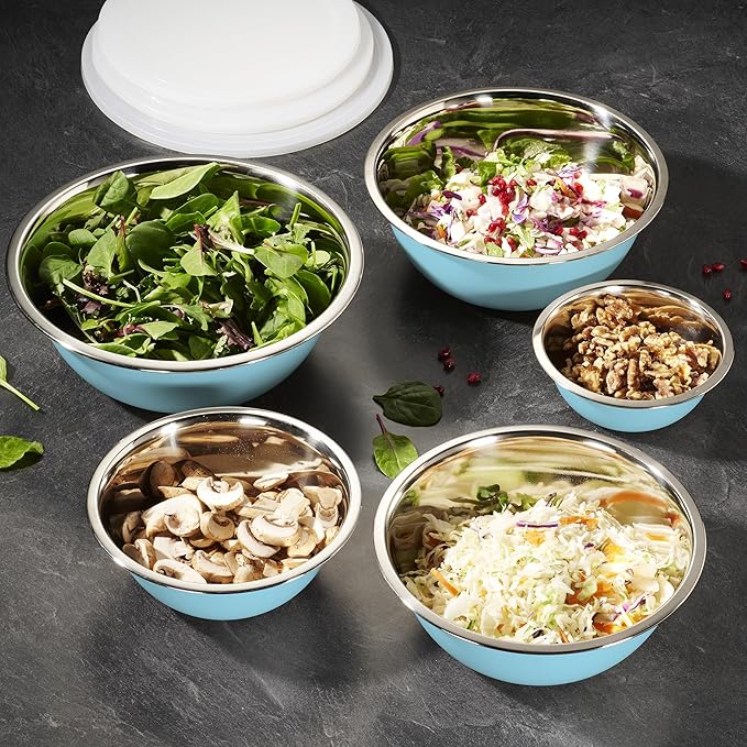 WHYSKO Stainless Steel Mixing Bowl Set, 10 Piece Stainless Steel Mixing Bowls with Lids Set for Food Prep Storage and Serving, Dishwasher Safe for Kitchen Baking Cooking, Light Blue - Image 4
