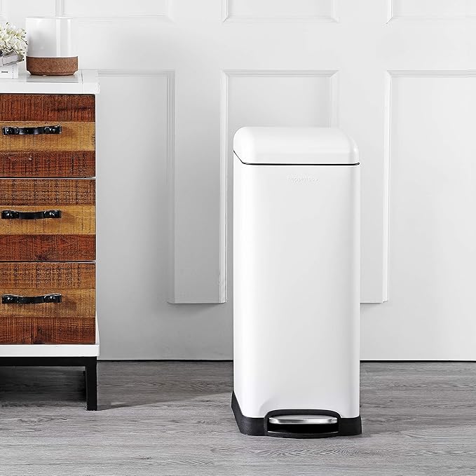 happimess HPM1007A Betty Retro 8-Gallon Step-Open Trash Can with Soft-Close Lid, Fingerprint Resistant, Modern, Minimalistic for Home, Kitchen, Laundry Room, Office, Bedroom, Bathroom, White - Image 2