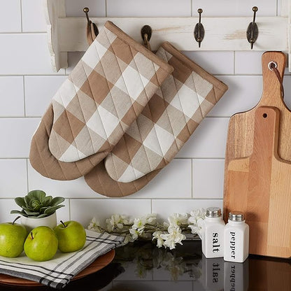 DII Buffalo Check Kitchen Collection, Classic Farmhouse Kitchen Set, Oven Mitt, Stone, 2 Piece