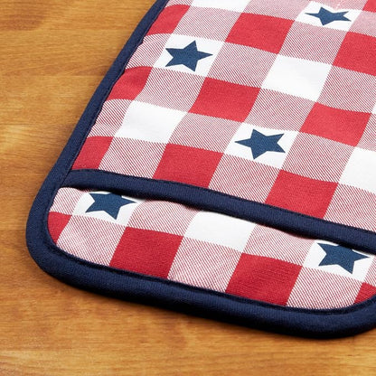 MARTHA STEWART Americana Star Gihgham Oven Mitt & Pot Holder Set, 100% Cotton, Heat Resistant, Patriotic USA America Decor, Red/White/Blue, 7"x13" & 7"x10" - Image 5