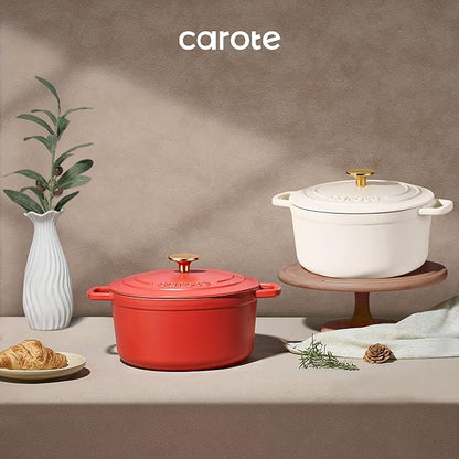 CAROTE Enameled Cast Iron Dutch Oven Pot with Lid, 4 QT, Cream White - Image 7