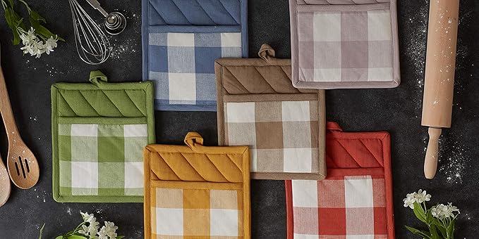 DII Buffalo Check Kitchen Collection, Classic Farmhouse Kitchen Set, Potholder, Dusty Lilac, 2 Piece