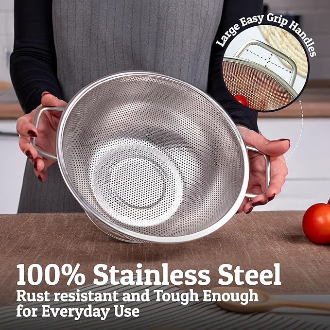 PriorityChef Premium 5Qrt Stainless Steel Colander for Kitchen, Durable Rice and Pasta Strainer with Handle, Rust-Resistant & Dishwasher Safe - Image 5