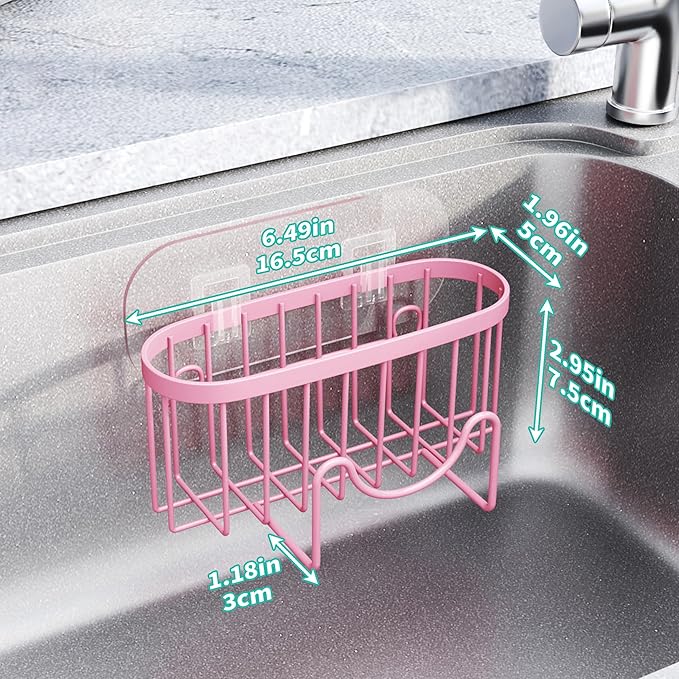 HapiRm Sponge Holder for Kitchen Sink - Sink Caddy with Unique M-Shaped, 2 Installation Methods Kitchen Organizer, Rustproof Stainless Steel Sponge Caddy - Pink - Image 5
