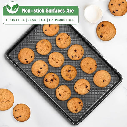 Tiawudi Baking Sheet Pan Set, 0.8mm Thick Heavy Duty Cookie Sheet with Diamond Texture Pattern, Nonstick Baking Tray for Oven, Carbon Steel Half, Jerry Roll Pan, Set of 3 - Image 3