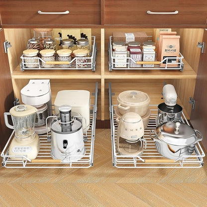 Pull out Cabinet Organizer, 18"W X 21"D, Heavy Duty Smooth Sliding Under Cabinet Shelves for Pots and Pans, Full-Extension Roll out Drawers, Slide out Organization for Home Kitchen Pantry, White - Image 2