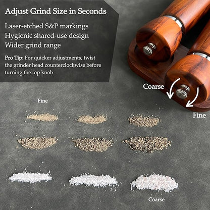TLYSXPRO Wooden Salt and Pepper Grinder Set – Refillable Salt and Pepper Mill with Adjustable Upgraded Large Size Ceramic Burr – Manual Pepper Grinder with Beech Wood Body – 8.3” Tall