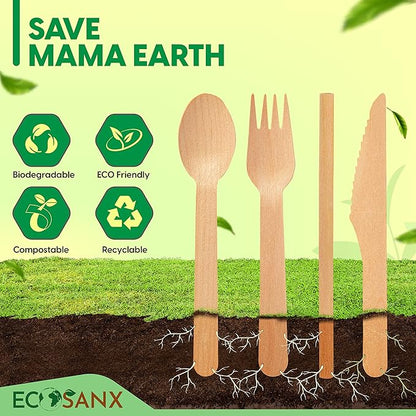 Bamboo Cutlery Set - Wooden Utensils for Eating - Disposable Wooden Cutlery set of 220 (80 Forks 70 Spoons 40 Knives 30 Straws) Bamboo Disposable Utensils - ECO Friendly Compostable Utensil for Party - Image 6