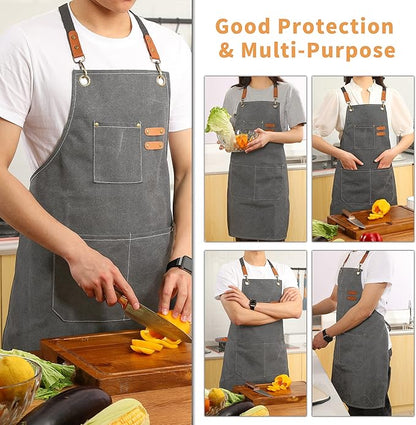 Tosewever Canvas Cross Back Chef Cotton Aprons for Men Women with Large Pockets - Image 4