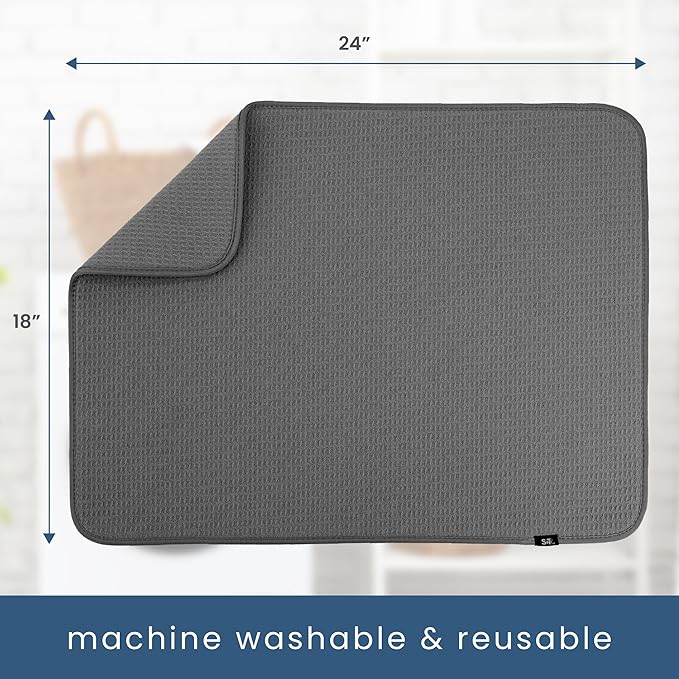 S&T INC. Dish Drying Mat XL 2 Pack, 18” x 24”, Absorbent Microfiber Kitchen Counter Mat, Dish Drying Pad for Dishes, Utensils, Pots and Pans, Extra Large, Charcoal Grey - Image 6