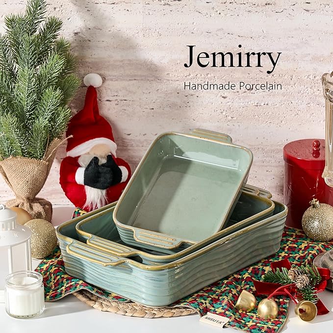 Ceramic Baking Dish Set of 3, Casserole Dishes for Oven, Square Porcelain Bakeware Set with Handles, Lasagna Baking Pan for Cooking, Perfect for Baking and Serving, Housewarming, Halloween, Thanksgiving, Christmas, New Year- Green - Image 7