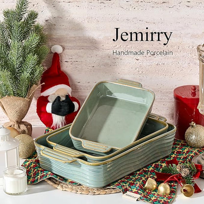 Ceramic Baking Dish Set of 3, Casserole Dishes for Oven, Square Porcelain Bakeware Set with Handles, Lasagna Baking Pan for Cooking, Perfect for Baking and Serving, Housewarming, Halloween, Thanksgiving, Christmas, New Year- Green - Image 7