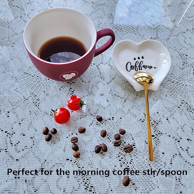 Heart-shaped Coffee Spoon Rest, Mini Coffee Spoon Holder, Coffee Stirrers, Teaspoon, Bar Spoon Rest, Coffee Bar Accessories (Ture white+Gold Spoon) - Image 4