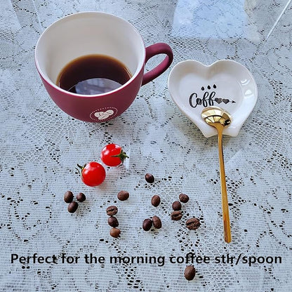 Heart-shaped Coffee Spoon Rest, Mini Coffee Spoon Holder, Coffee Stirrers, Teaspoon, Bar Spoon Rest, Coffee Bar Accessories (Ture white+Gold Spoon) - Image 4