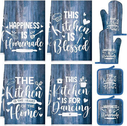 Leinuosen 8 Pcs Farmhouse Kitchen Decor Towels and Oven Mitts Sets Pot Holders Dishcloths Set Kitchen Decorative Accessories Absorbent Potholders Heat Resistant for Chef Baking Cooking by Leinuosen