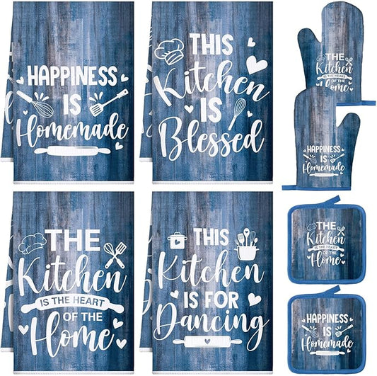Leinuosen 8 Pcs Farmhouse Kitchen Decor Towels and Oven Mitts Sets Pot Holders Dishcloths Set Kitchen Decorative Accessories Absorbent Potholders Heat Resistant for Chef Baking Cooking by Leinuosen