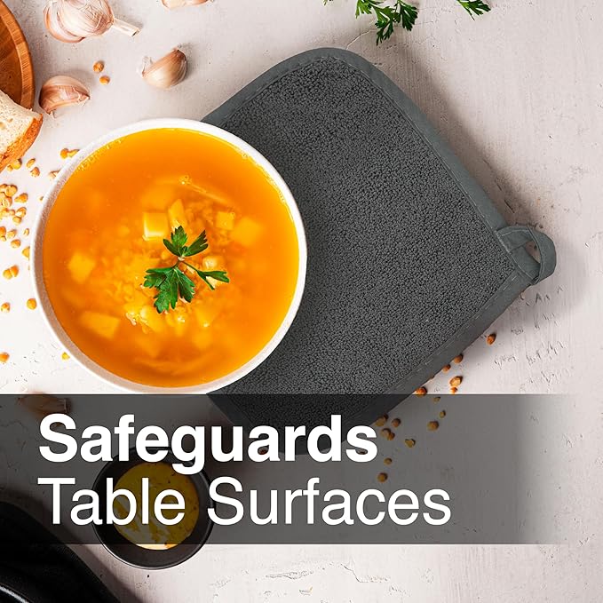 RITZ Terry Potholder & Hot Pad: Unparalleled Heat Resistant, Durable 100% Cotton – Ergonomically Designed for Optimal Grip – Easy-Care Machine Washable – 2-Pack, Graphite - Image 4
