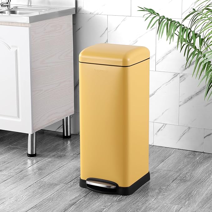happimess HPM1007K Betty Retro 8-Gallon Step-Open Trash Can, Daffodil Yellow with Soft-Close Lid, Fingerprint Resistant, Modern, Minimalistic for Home, Kitchen, Laundry Room, Office, Bedroom, Bathroom - Image 2