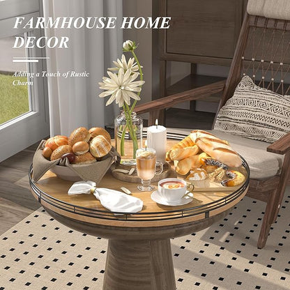 21" Lazy Susan Oak Wood Turntable Organizer for Cabinet, Farmhouse Round Wooden Large Lazy Susan Organization and Storage for Dining Table, Pantry, Kitchen, Countertop, Cupboard, Home Decor