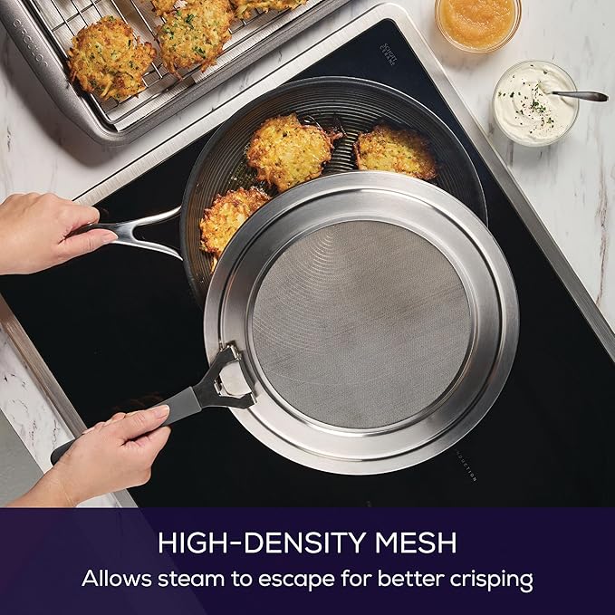 Circulon Tools and Gadgets Universal Splatter Guard Mesh Grease Cover for Pots and Pans Protects Stove, Countertop, and Kitchen from Oil when Frying, 13 Inch Splatter Guard - Stainless Steel - Image 3