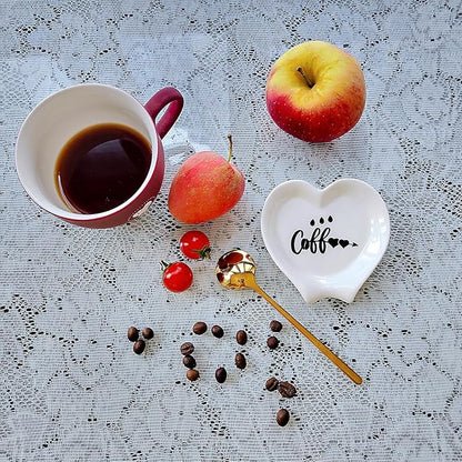 Heart-shaped Coffee Spoon Rest, Mini Coffee Spoon Holder, Coffee Stirrers, Teaspoon, Bar Spoon Rest, Coffee Bar Accessories (Ture white+Gold Spoon) - Image 2