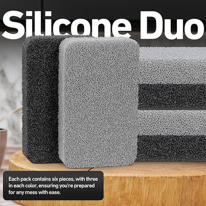 Casanero 6 Pack Silicone Dish Sponges, Heavy Duty Non Scratch Sponges for Dishwashing, Reusable Household Cleaning Sponges for Kitchen, Countertop, Bathroom, Non Stick Cookware or Car