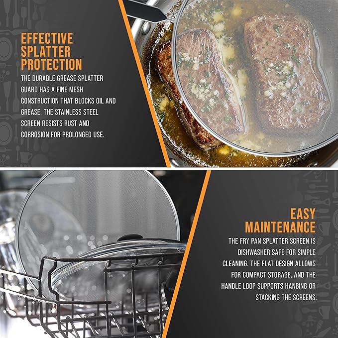 U.S. Kitchen Supply 3-Piece Stainless Steel Splatter Guard Set 13" Fine Mesh Cover, Grease & Oil, Splatter Screen for Frying Pan, Cooking Pots, with Comfort Grip Handles - Image 5