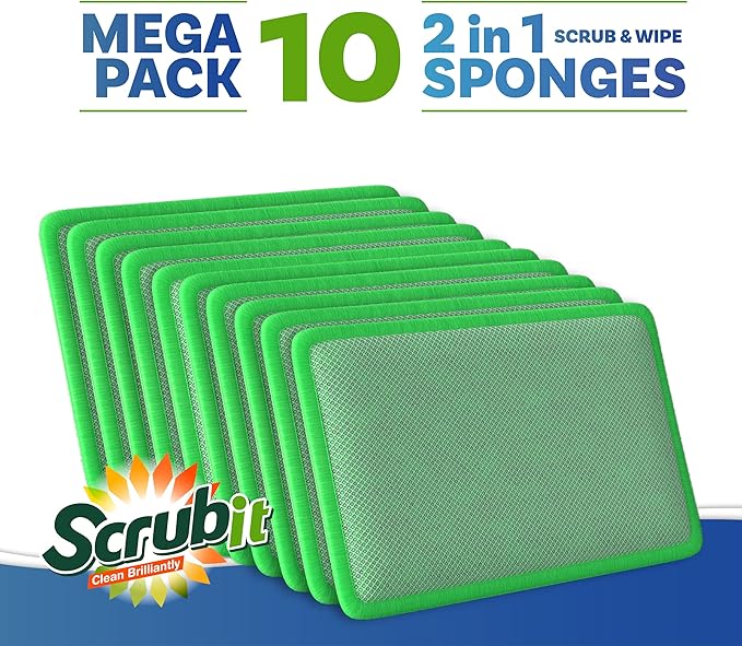 Scrub and Wipe Cleaning Pads [10 Pack] – SCRUBIT Dual Sided Scouring Pad and Sponge - Reusable Kitchen Scrubbing Sponges for Dishes, Pots, Pans Utensils & Non-Stick Cookware (Green) - Image 5