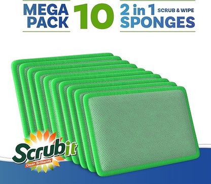 Scrub and Wipe Cleaning Pads [10 Pack] – SCRUBIT Dual Sided Scouring Pad and Sponge - Reusable Kitchen Scrubbing Sponges for Dishes, Pots, Pans Utensils & Non-Stick Cookware (Green) - Image 5