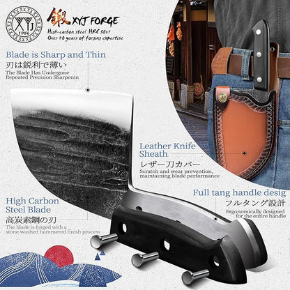 XYJ Authentic Since 1986,6 Inch Serbian Chef Knife With Sheath,Handmade Forged Ancient Outdoor Camping Kitchen Butcher Knife,Vegetable Cooking Meat Knives,Full Tang