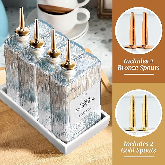 COOK WITH COLOR Olive Oil Dispenser Bottle - 4 Pk Glass Oil Dispenser for Kitchen - Condiment, Coffee Syrup & Vinegar Dispenser, Olive Oil Cruet, Includes 8 Auto Pourer Spouts - Image 5