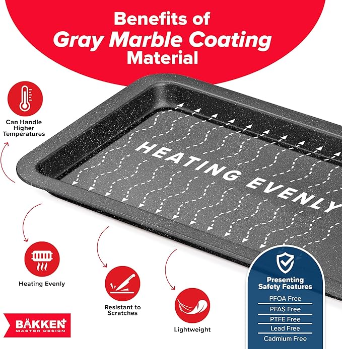 BAKKEN Kitchen Baking Pans - Nonstick Gray Coating, 13.18’’ × 8.66’’ Commercial Grade Carbon Steel Cookie Sheet, Baking Kitchen Essentials, PFOA, PFOS, PTFE Free, Oven Safe Tray (450° F), Gray - Image 5