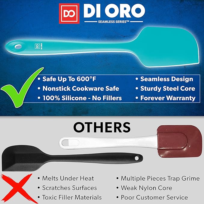 DI ORO Silicone Spatula Set - Rubber Kitchen Spatulas for Baking, Cooking, & Mixing - 600°F Heat-Resistant & BPA Free Silicone Scraper Spatulas for Nonstick Cookware - Dishwasher Safe (3pc, Teal) - Image 2