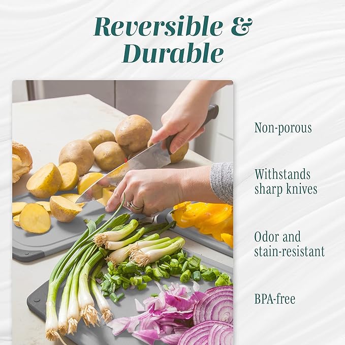 Cutting Boards for Kitchen - BPA-Free Chopping Board - Different Sizes & Non Slip Handles - Reversible, Large Cutting Board Set - Unique Gifts for Cooks Who Have Everything - 3-Pack Gray/Gray - Image 4