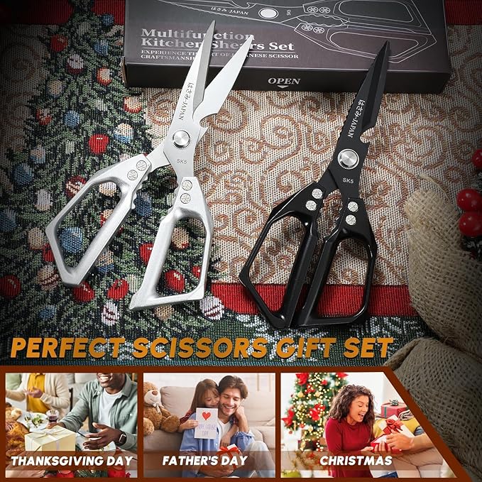 Huusk Kitchen Shears Set, Heavy Duty Poultry Shears, Japanese Kitchen Scissors for Meat, Chicken Bones, and Turkey, Christmas Gifts for Men Women - Image 7