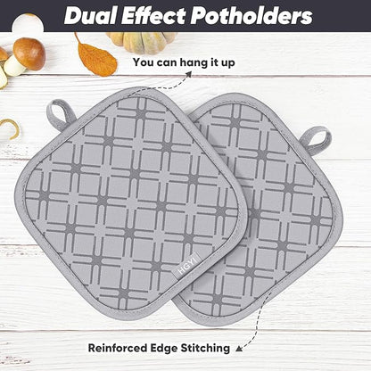 Oven Mitts and Pot Holders Set with Dishcloths, 500 Degree Heat Resistant Oven Gloves and Hot Pads, Premium Soft Cotton Kitchen Mittens and Dish Cloth Sets-Grey - Image 4