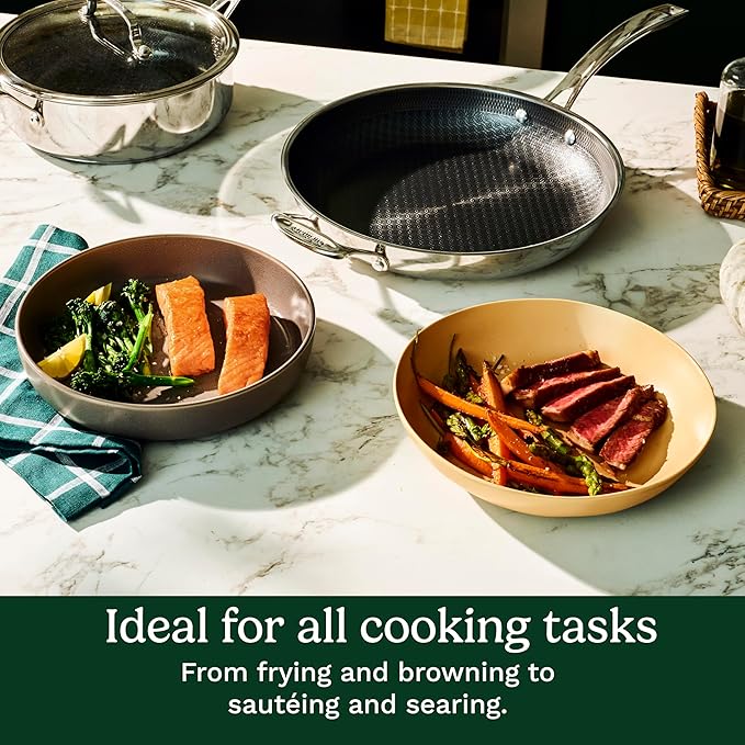 Cuisinart FusionPlus Hybrid Stainless Steel Cookware, 10.25-Inch Deep Fry Pan Skillet with Cover, PFAS-Free PURELYSEAR Ceramic Technology, Scratch Proof, Cool Grip Handles, Dishwasher Safe