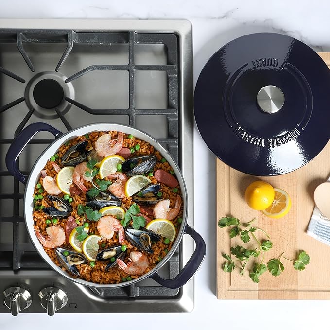 Martha Stewart Gatwick 7 QT Enamel Cast Iron Dutch Oven – Navy Blue, Heavy-Duty Durable Dutch Oven for Slow Cooking, Braising, and Baking - Image 2