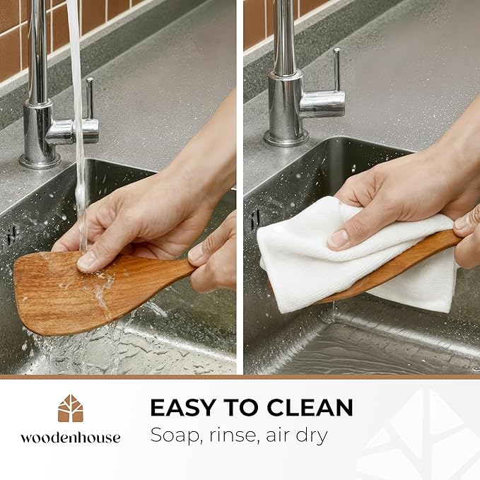 Wooden Spatula for Cooking, 12 Inch - Easy to Clean, Long-Lasting & Sturdy Natural Acacia Wood Spatula for Cooking - Wooden Spatulas with Comfortable Handle, Perfect for Flipping, Turning & Frying - Image 8