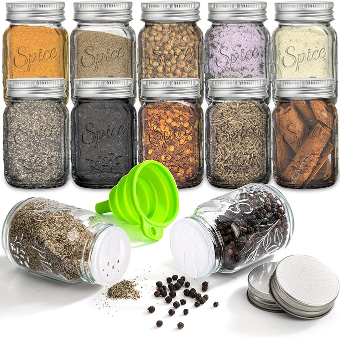 Coloch 30 Pack 4 Oz Glass Mason Spice Jar with Shaker Lids& Labels, Empty Spice Bottle Mini Mason Jars with Airtight Metal Caps and Collapsible Funnel for Herbs & Spices - Image 6