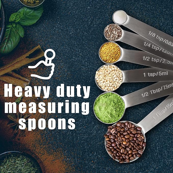 Measuring Spoons, Premium Heavy Duty Stainless Steel Measuring Spoons Cups Set, Small Tablespoon with Metric and US Measurements, Set of 6 for Measuring Dry and Liquid Ingredients - Image 8