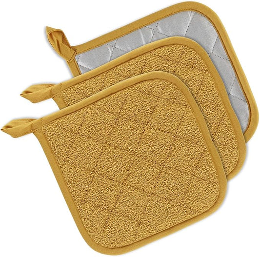 DII Basic Terry Collection Quilted 100% Cotton, Potholder, Honey Gold, 3 Piece by DII