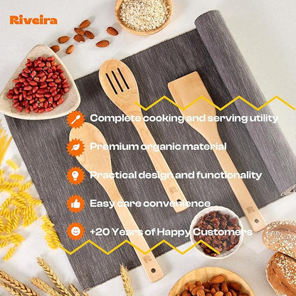 Riveira Maple Wooden Spoons for Cooking Set of 3 – Natural Maple Wooden Cooking Utensils, Wooden Spatula, Wooden Spoon - Premium Quality Utensil Set for Non-Toxic Cooking - Image 4