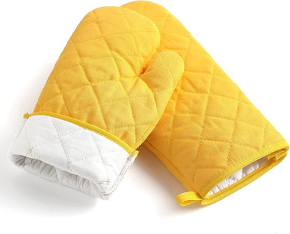 Oven Mitts and Pot Holders 4 pcs Set,High Heat Resistant 500 Degree Extra Thicken Long Kitchen Cotton Oven Glove for Cooking (12 Inch,Yellow) - Image 4