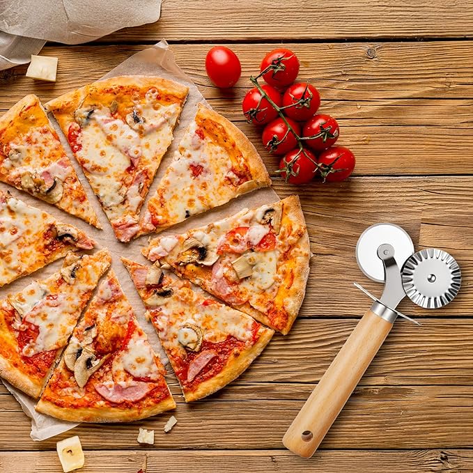 Oruola Pastry Cutter for Baking,Double Fluted Pastry Cutter Wheel,Double-Blade Pasta Cutters,Stainless Steel Double Roller Dough Cutters with Wooden Handle for Pizza,Ravioli,Cookies