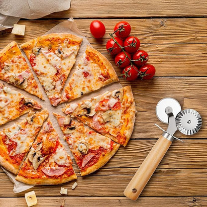 Oruola Pastry Cutter for Baking,Double Fluted Pastry Cutter Wheel,Double-Blade Pasta Cutters,Stainless Steel Double Roller Dough Cutters with Wooden Handle for Pizza,Ravioli,Cookies