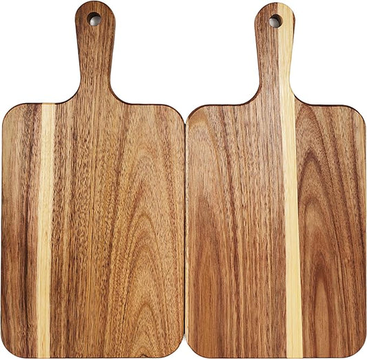 ZeQi 2PCS Small Acacia Wood Cutting Board with Handle 13.7''X7'', Chopping Board, Charcuterie Board, Serving Board for Cheese, Bread, Meat, Vegetables & Fruits (2 Pack Rectangular) by ZeQi