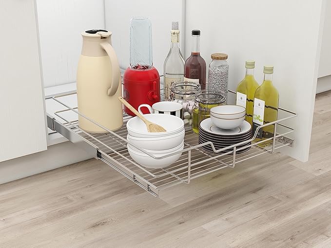 Pull Out Cabinet Organizer 20" W X 17" D, Slide Out Drawers For Kitchen Cabinets, Pull Out Drawers For Cabinets Capacity Heavy Duty Caddy, Cabinet Pull Out Shelves Chrome-Plated, Bathroom Pantry - Image 9